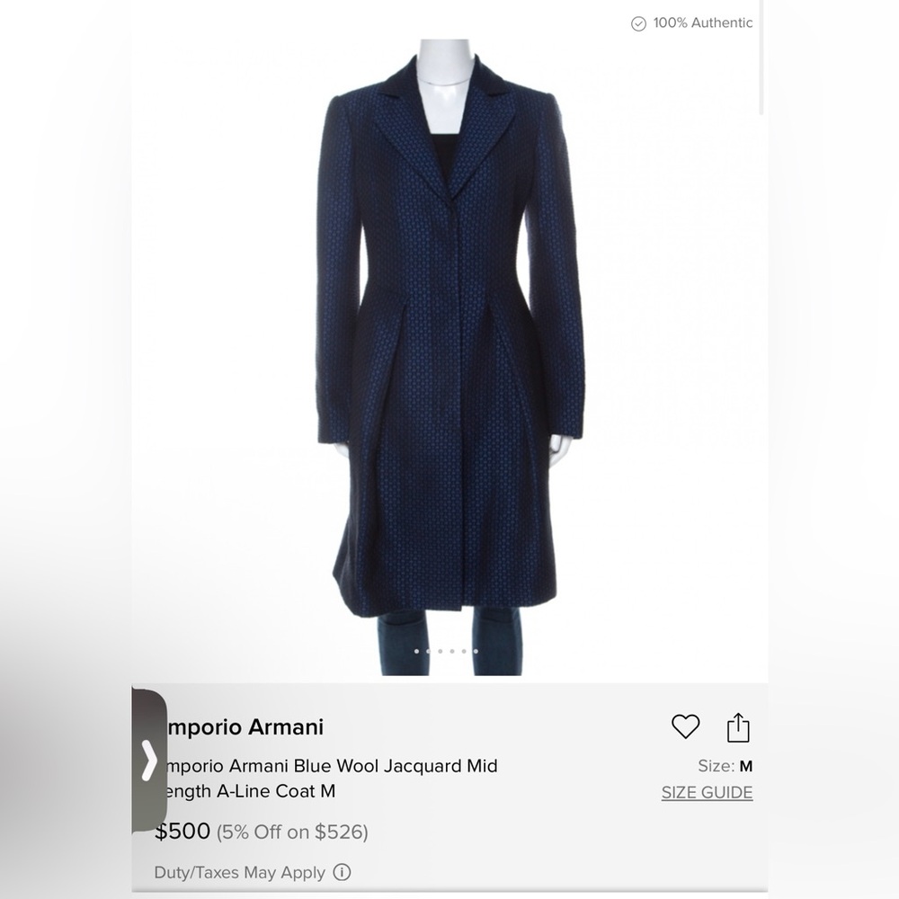Emporio Armani Blue Wool Jacquard Mid Lengtb
A-Line Coat - Picture 2 of 9